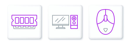 Set line Computer mouse RAM random access memory and monitor icon. Vector.のイラスト素材