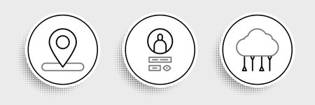 Set line Network cloud connection Location and Create account screen icon. Vector.のイラスト素材