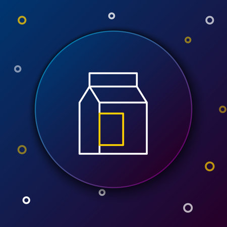 Line Paper package for milk icon isolated on blue background. Milk packet sign. Colorful outline concept. Vector.のイラスト素材