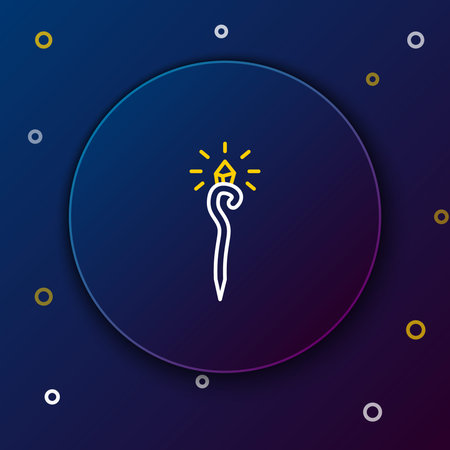 Line Magic staff icon isolated on blue background. Magic wand, scepter, stick, rod. Colorful outline concept. Vector.のイラスト素材