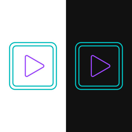 Line Play in square icon isolated on white and black background. Colorful outline concept. Vector.のイラスト素材