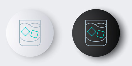Line Glass of whiskey and ice cubes icon isolated on gray background. Colorful outline concept. Vector.のイラスト素材
