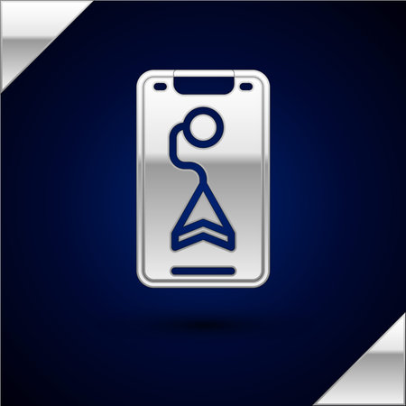 Silver Infographic of city map navigation icon isolated on dark blue background. Mobile App Interface concept design. Geolocation concept. Vector.のイラスト素材