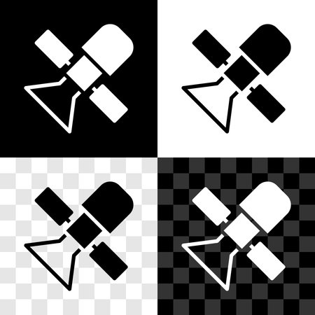 Set Satellite icon isolated on black and white, transparent background. Vector.のイラスト素材