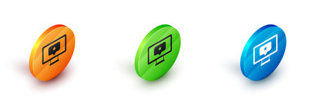 Isometric Monitor with star icon isolated on white background. Favorite, best rating, award symbol. Circle button. Vector.のイラスト素材