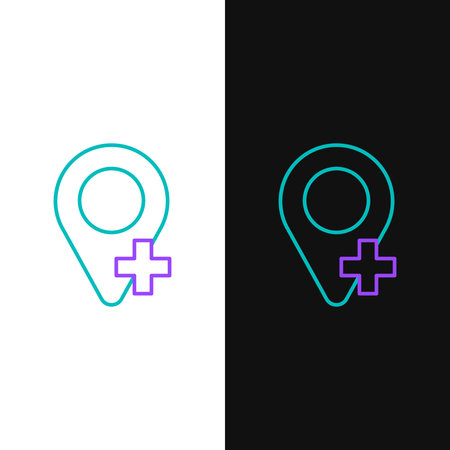 Line Map pin icon isolated on white and black background. Navigation, pointer, location, map, gps, direction, place, compass, search concept. Colorful outline concept. Vector.のイラスト素材