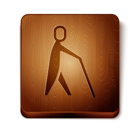 Brown Blind human holding stick icon isolated on white background. Disabled human with blindness. Wooden square button. Vector.のイラスト素材