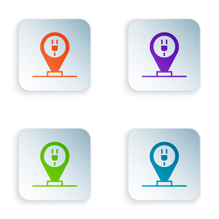 Color Charging parking electric car icon isolated on white background. Set colorful icons in square buttons. Vector.のイラスト素材