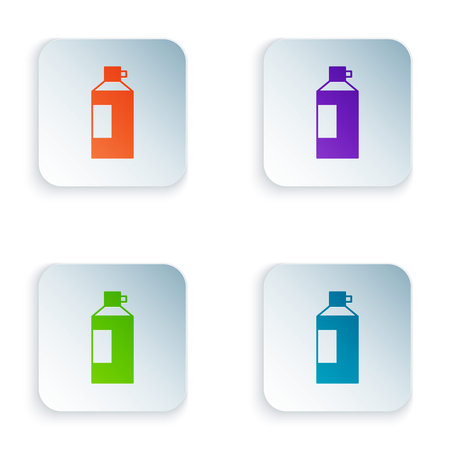 Color Whipped cream in an aerosol can icon isolated on white background. Sweet dairy product. Milk product and sweet symbol. Set colorful icons in square buttons. Vector.のイラスト素材