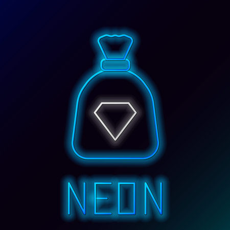 Glowing neon line Bag with gems icon isolated on black background. Colorful outline concept. Vector.のイラスト素材