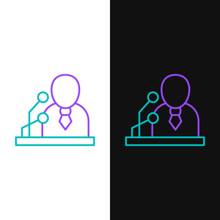Line Breaking news icon isolated on white and black background. News on television. News anchor broadcasting. Mass media. Evening news. Colorful outline concept. Vector.のイラスト素材