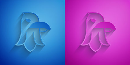 Paper cut Eagle icon isolated on blue and purple background. American Presidential symbol. Paper art style. Vector.のイラスト素材