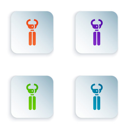 Color Clippers for grooming pets icon isolated on white background. Pet nail clippers. Set colorful icons in square buttons. Vector.のイラスト素材