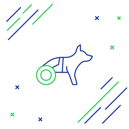 Line Paralyzed dog in wheelchair icon isolated on white background. Colorful outline concept. Vector.のイラスト素材