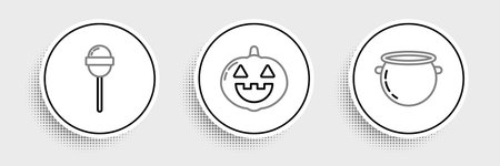 Set line Halloween witch cauldron Lollipop and Pumpkin icon. Vector.のイラスト素材
