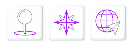 Set line Location on the globe Push pin and Wind rose icon. Vector.のイラスト素材