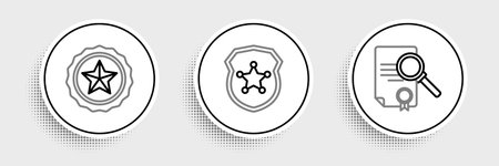 Set line Document with search Police badge and icon. Vector.のイラスト素材
