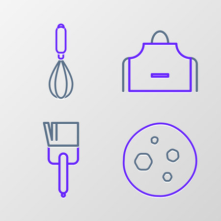 Set line Cookie or biscuit with chocolate Kitchen brush apron and whiskey icon. Vector.のイラスト素材
