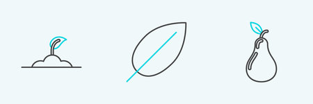 Set line Pear Sprout and Leaf icon. Vector.のイラスト素材