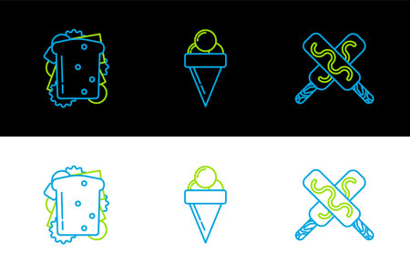 Set line Ice cream Sandwich and in waffle cone icon. Vector.のイラスト素材