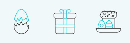 Set line Easter cake and eggs Broken and Gift box icon. Vector.のイラスト素材