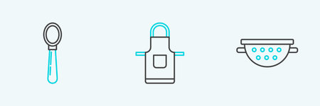 Set line Kitchen colander Spoon and apron icon. Vector.のイラスト素材