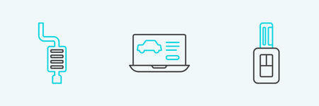 Set line Car key with remote muffler and Diagnostics condition of car icon. Vector.のイラスト素材
