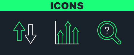 Set line Unknown search Arrow and Pie chart infographic icon. Vector.のイラスト素材