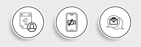 Set line Online working Time management and Video camera Off on mobile icon. Vector.のイラスト素材