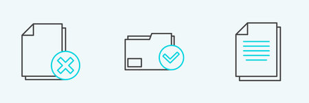 Set line Document Delete file document and folder and check mark icon. Vector.のイラスト素材