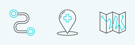 Set line Folded map with location marker Route and Location the globe icon. Vector.のイラスト素材