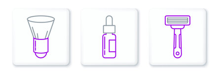 Set line Shaving razor brush and Glass bottle with pipette icon. Vector.のイラスト素材
