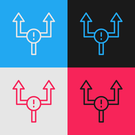 Pop art line Arrow icon isolated on color background. Direction Arrowhead symbol. Navigation pointer sign. Vector.のイラスト素材