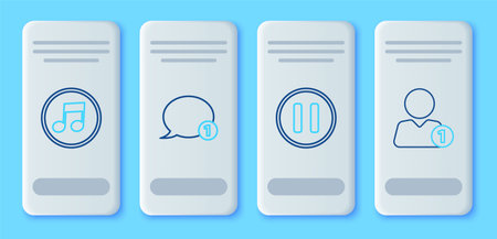 Set line Speech bubble chat Pause button Music note tone and Add friend icon. Vector.のイラスト素材