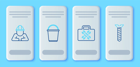 Set line Bucket Toolbox Builder and Metallic screw icon. Vector.のイラスト素材