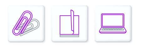 Set line Laptop Paper clip and File document icon. Vector.のイラスト素材