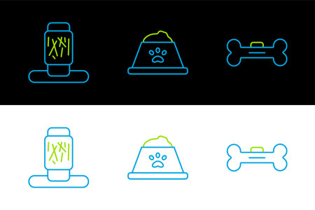 Set line Dog bone Cat scratching post and Pet food bowl icon. Vector.のイラスト素材