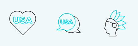 Set line Native American Indian USA Independence day and icon. Vector.のイラスト素材