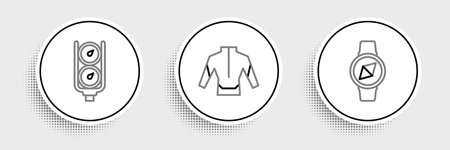 Set line Compass Gauge scale and Wetsuit icon. Vector.のイラスト素材