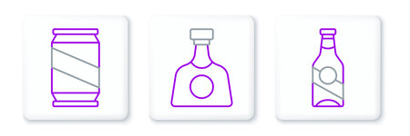 Set line Beer bottle can and Tequila icon. Vector.のイラスト素材