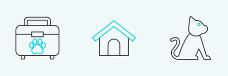 Set line Cat Pet first aid kit and Dog house icon. Vector.のイラスト素材