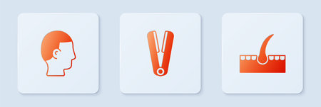 Set Curling iron for hair Hairstyle men and Human follicle. White square button. Vector.のイラスト素材