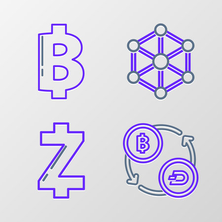 Set line Cryptocurrency exchange coin Zcash ZEC Blockchain technology and Bitcoin icon. Vector.のイラスト素材