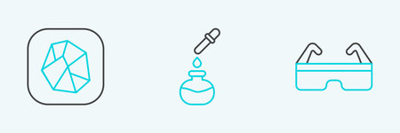 Set line Safety goggle glasses Salt stone and Test tube and flask icon. Vector.のイラスト素材