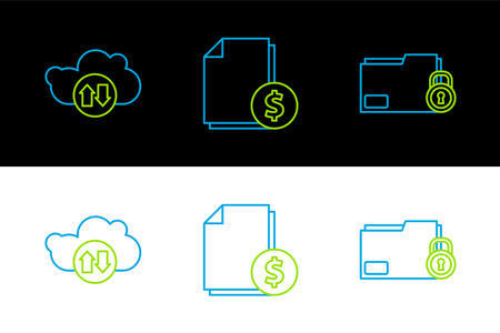 Set line Folder and lock Cloud download upload and Finance document icon. Vector.のイラスト素材
