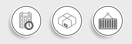 Set line Container on crane Cardboard box with calendar and Carton cardboard icon. Vector.のイラスト素材