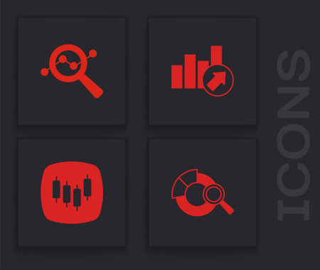 Set Search data analysis Financial growth and Browser with stocks market icon. Vector.のイラスト素材