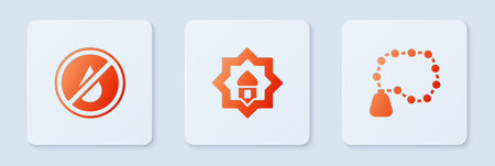 Set Muslim Mosque, No water and Rosary beads religion. White square button. Vector.のイラスト素材