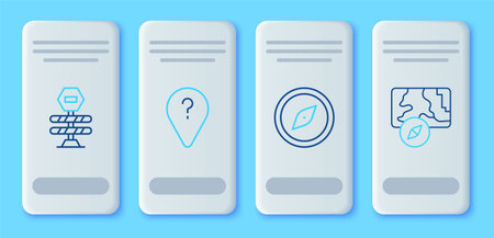 Set line Unknown route point Compass Road barrier and City map navigation icon. Vector.のイラスト素材