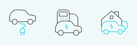 Set line Charging car at home Electric and icon. Vector.のイラスト素材